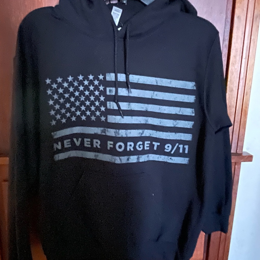 Black Hoodie with Flag Graphic